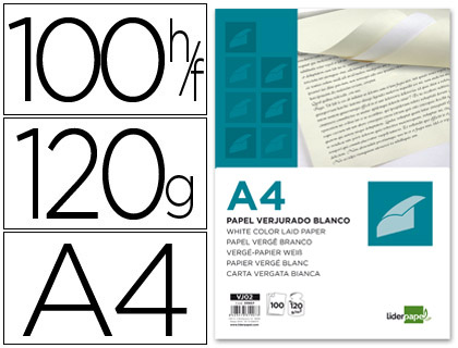 100h papel verjurado Liderpapel A4 120g/m² blanco